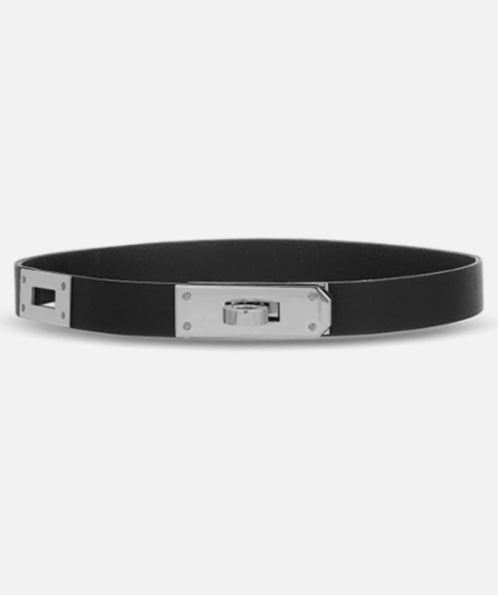 Authentic Hermès Kelly Black Leather Choker Necklace Silver Tone Hardware